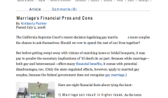 Screenshot of the article Marriage’s Financial Pros and Cons in US News & World Report.