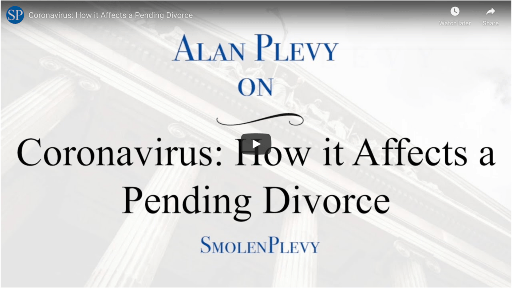 Attorney Alan Plevy speaks about how coronavirus affects a pending divorce in a video.